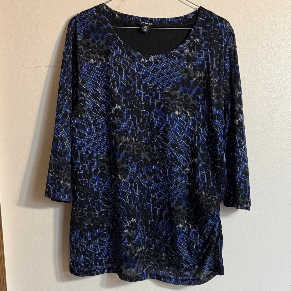 George Women's Top in Blue and Black Pattern - Picture 1 of 5